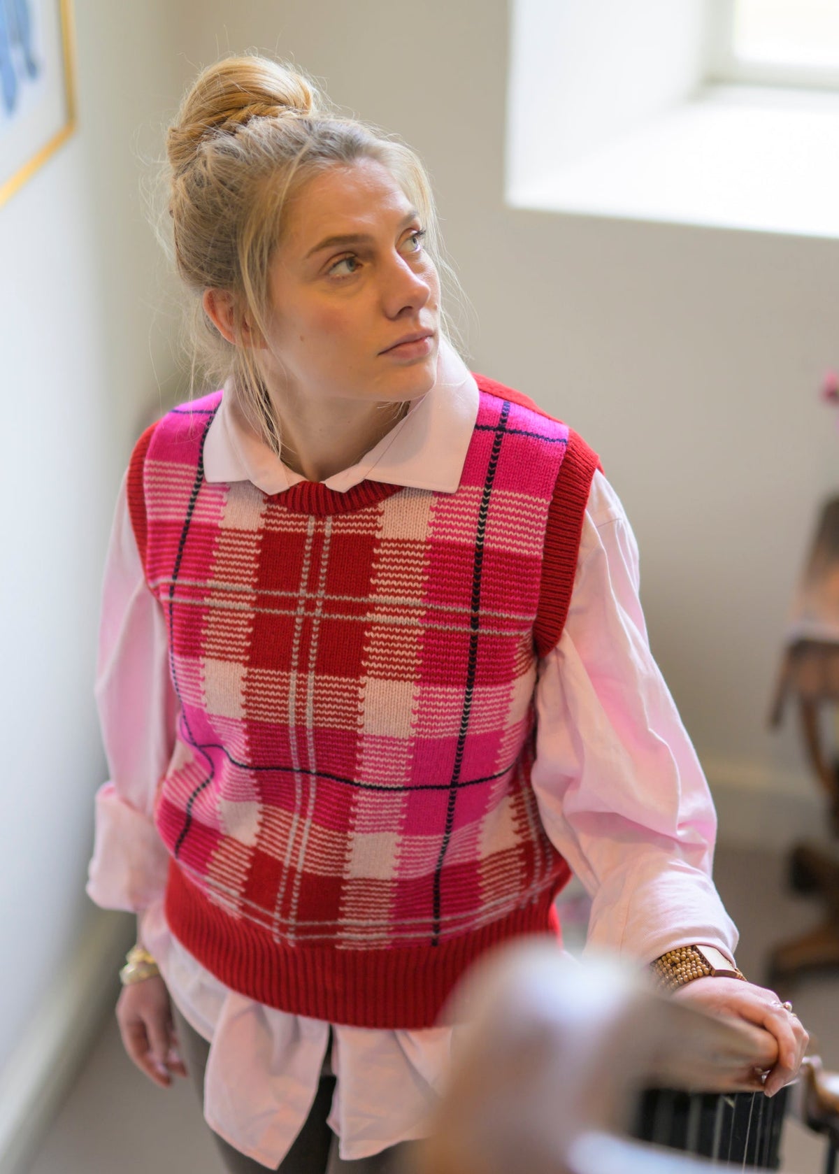 Women’s Tartan Tank - Lambswool in Ruby Red with Punk, Nymph, Grey and Nero Navy Raker 
