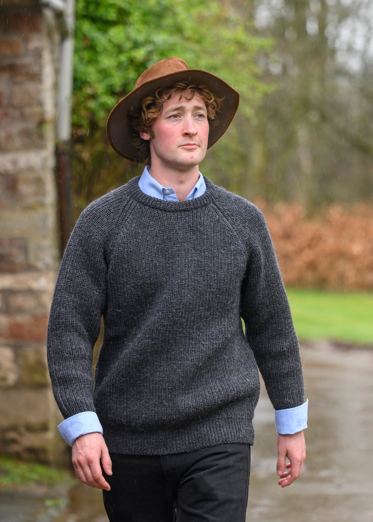 Men’s Fisherman Rib Crew Neck Jumper, colour Charcoal