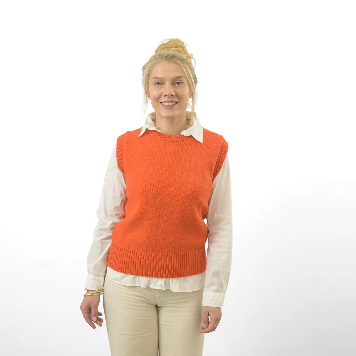 Women’s Tank Top in orange gloss, 100% superfine lambswool