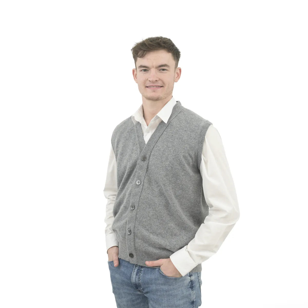 Men’s Cashmere Waistcoat in grey flannel