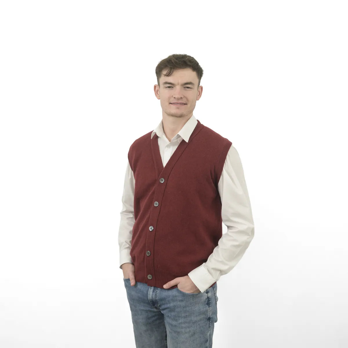 Men’s Cashmere Waistcoat in Russet red