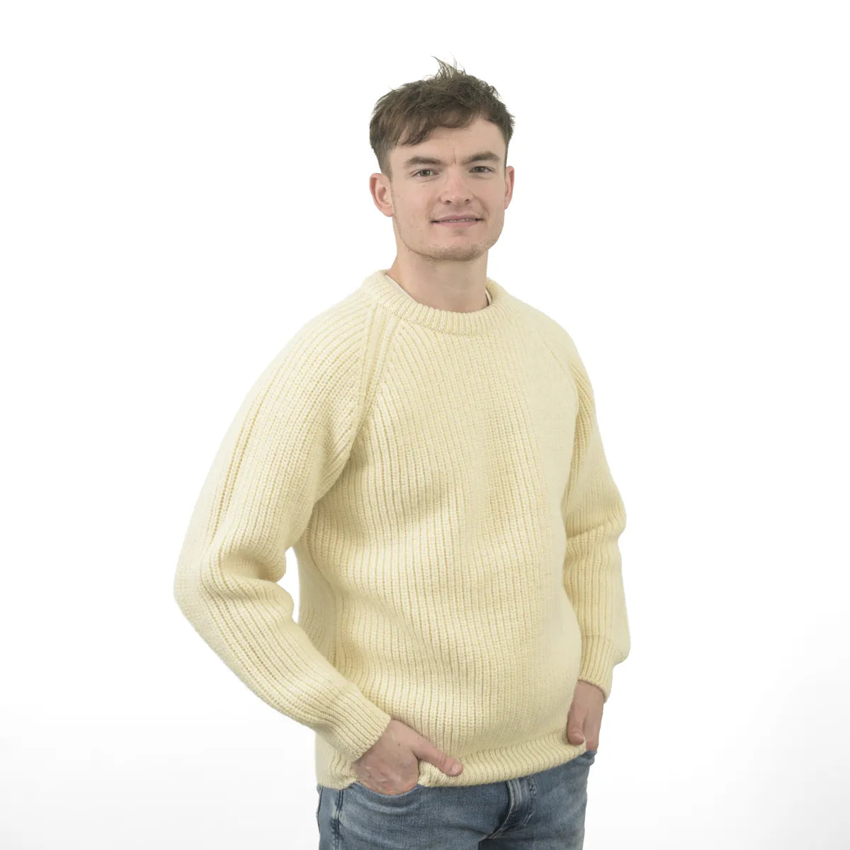 Men’s Fisherman Rib Crew Neck Jumper Ecru