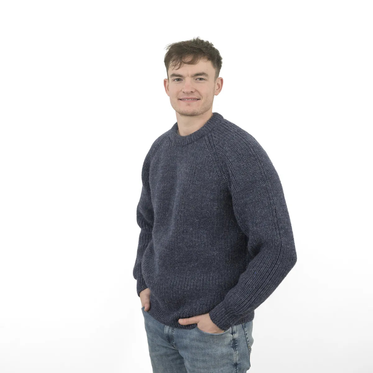 Men’s Fisherman Rib Crew Neck Jumper, colour Soft denim