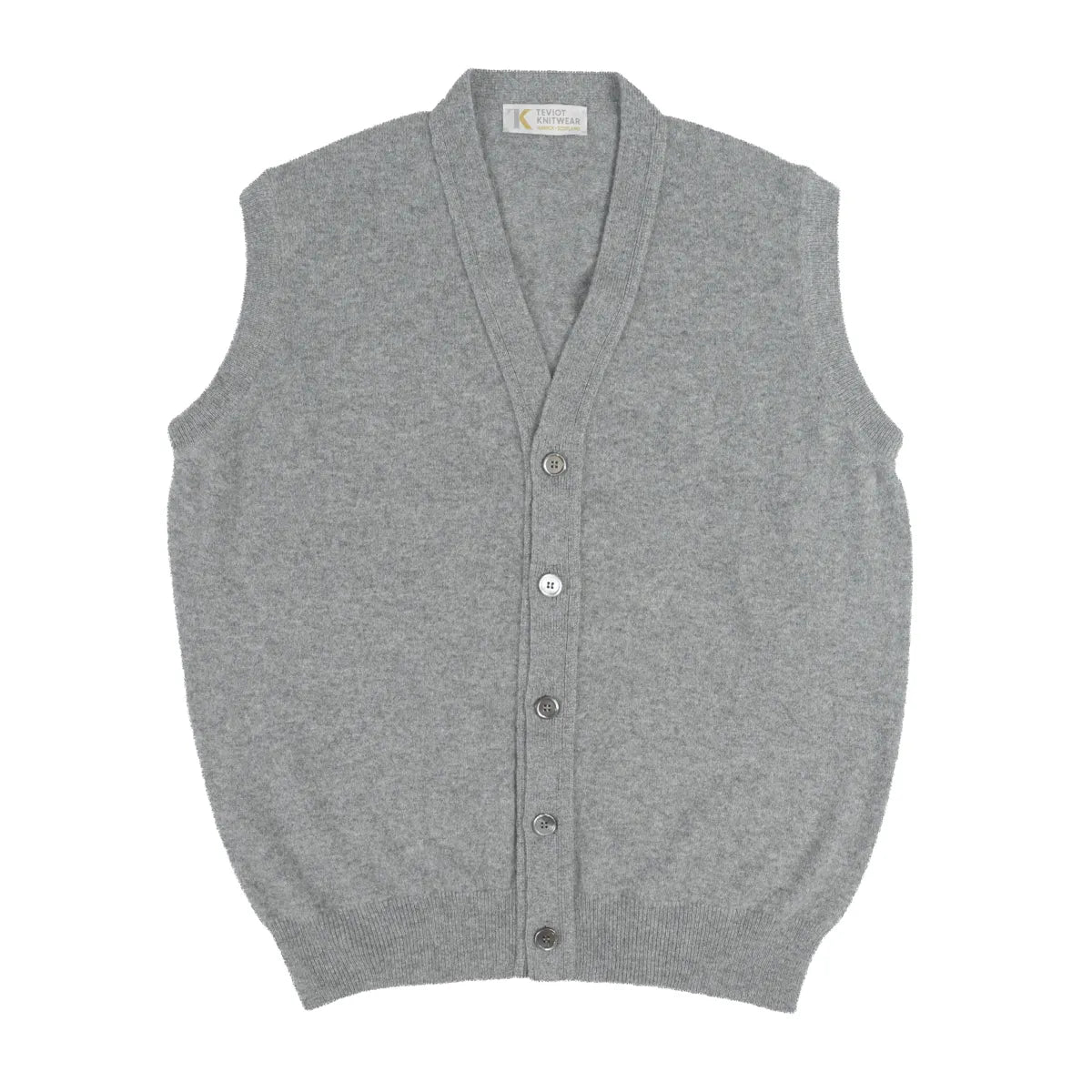 Men’s Cashmere Waistcoat in grey flannel with 5 button detail