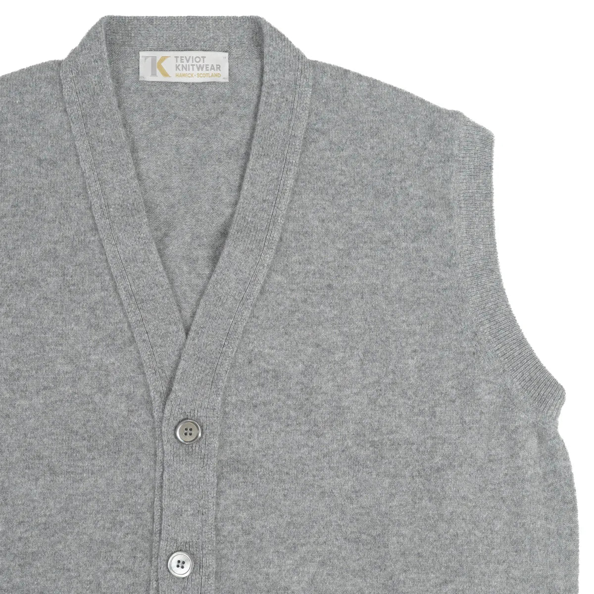Men’s Cashmere Waistcoat in grey flannel close up