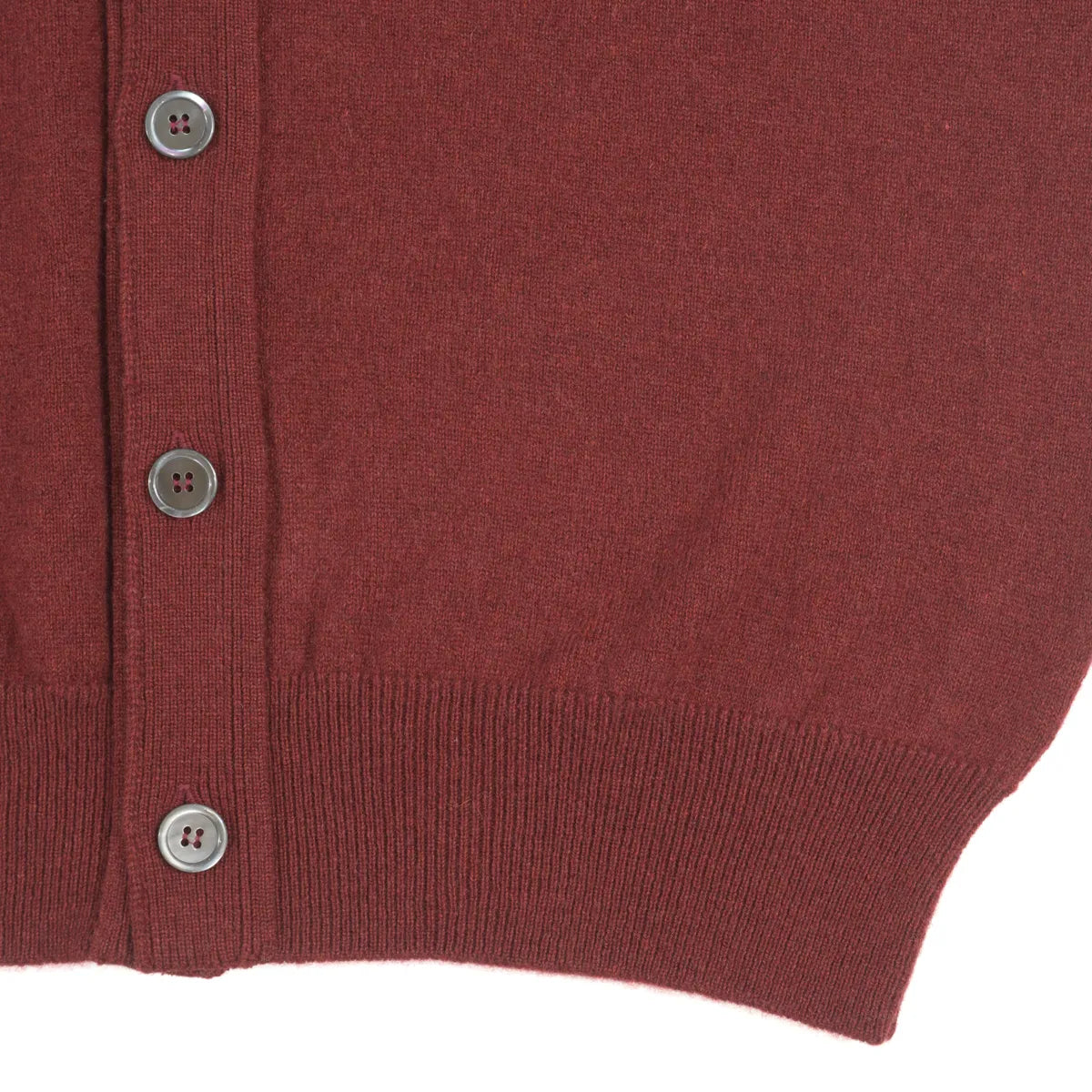Men’s Cashmere Waistcoat in Russet red, ribbed hem detail