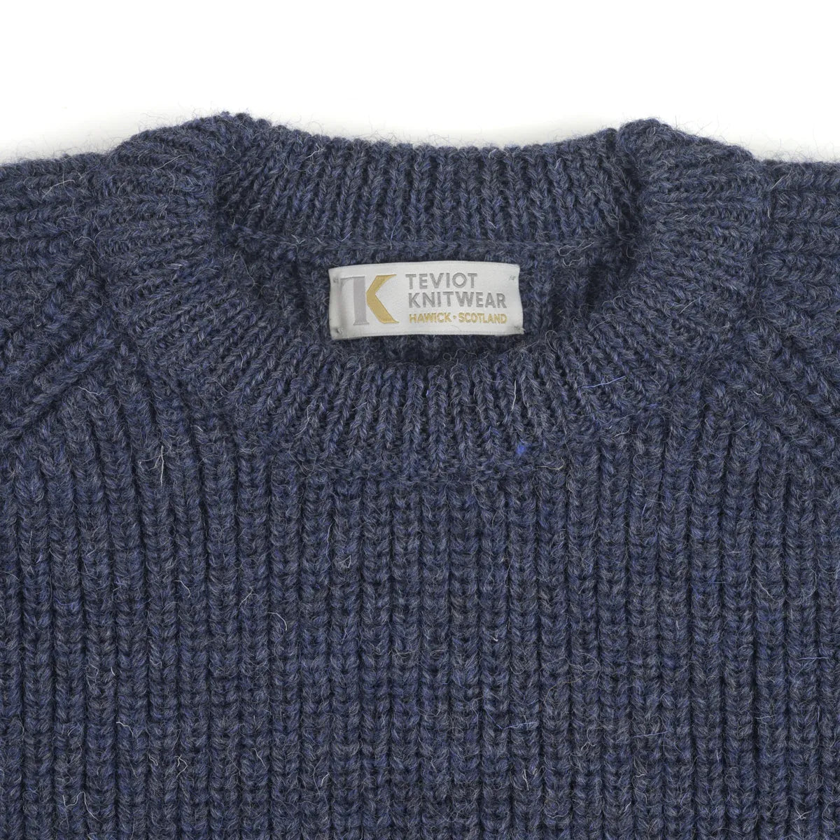 Men’s Fisherman Rib Crew Neck Jumper, colour Soft denim, crew neck detail