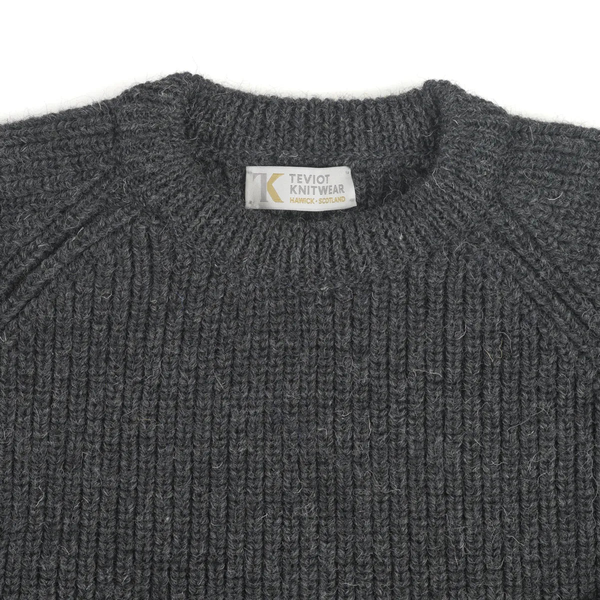 Men’s Fisherman Rib Crew Neck Jumper, colour Charcoal, crew neck detail