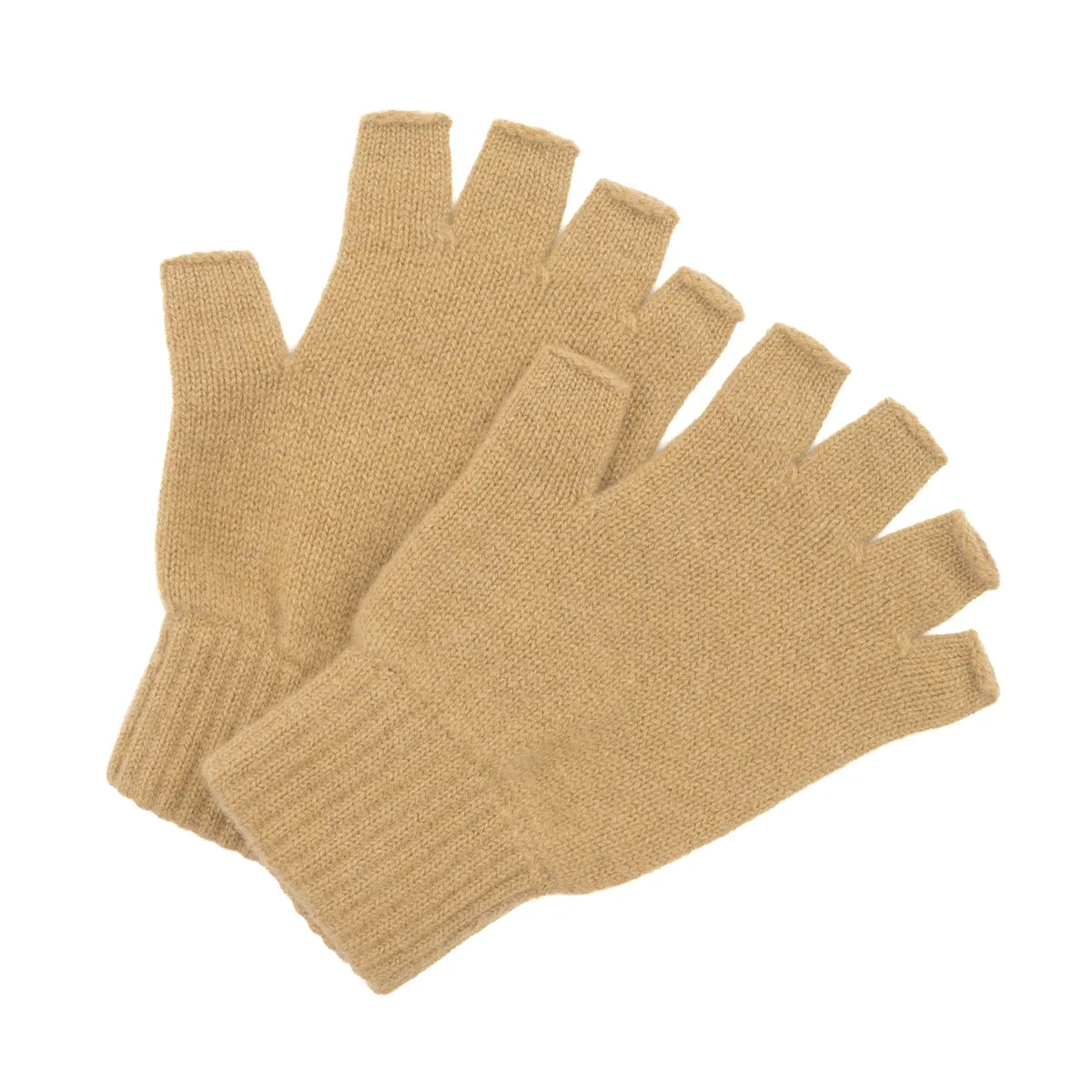 Cashmere fingerless gloves in camel colour