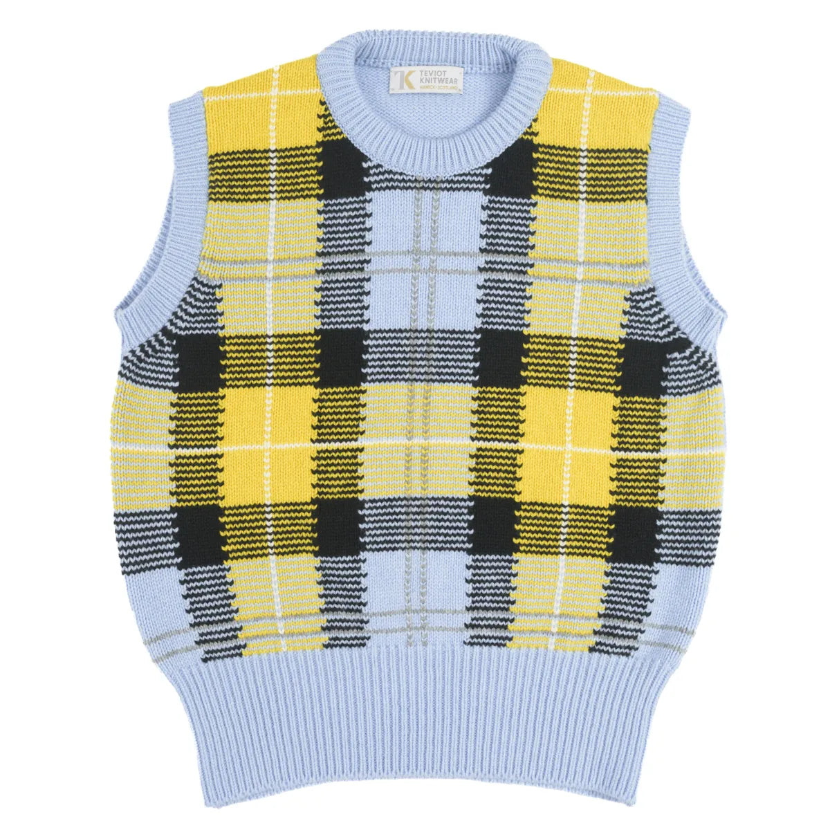 Women’s Tartan Tank, colour Mirage Blue with Corona Yellow, Black, Flannel Grey and White Undyed Raker