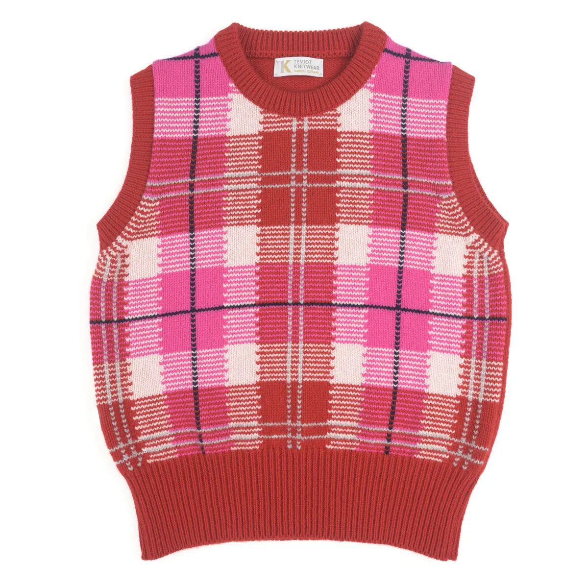 Women’s Tartan Tank, colour Ruby Red with Punk, Nymph, Grey and Nero Navy Raker, rear of tank top