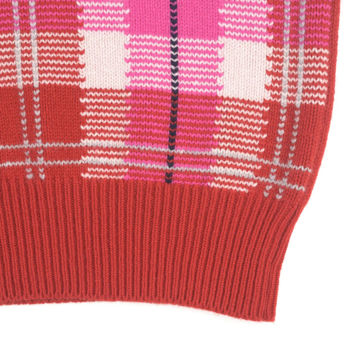 Women’s Tartan Tank, colour Ruby Red with Punk, Nymph, Grey and Nero Navy Raker, rear of tank top, hem detail