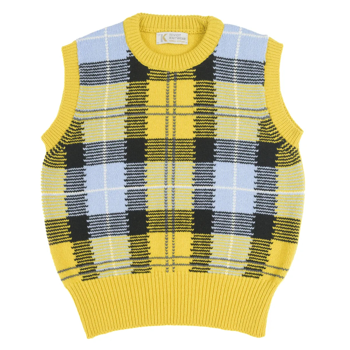 Women’s Tartan Tank, colour Corona Yellow with Mirage Blue, Black, Denby Grey and White Undyed Raker