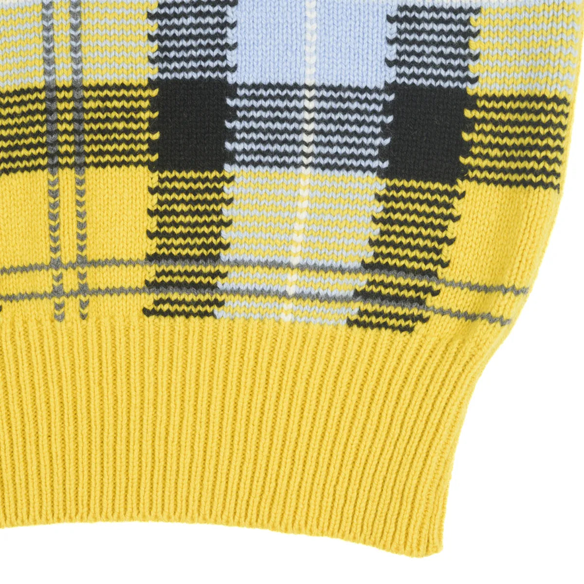 Women’s Tartan Tank, colour Corona Yellow with Mirage Blue, Black, Denby Grey and White Undyed Raker, ribbed hem