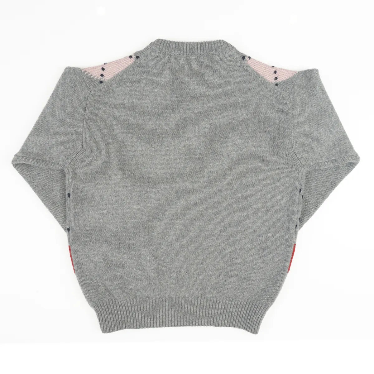 Rear view Women’s Chunky Argyle Jumper, colour Flannel Grey with Nymph Pink