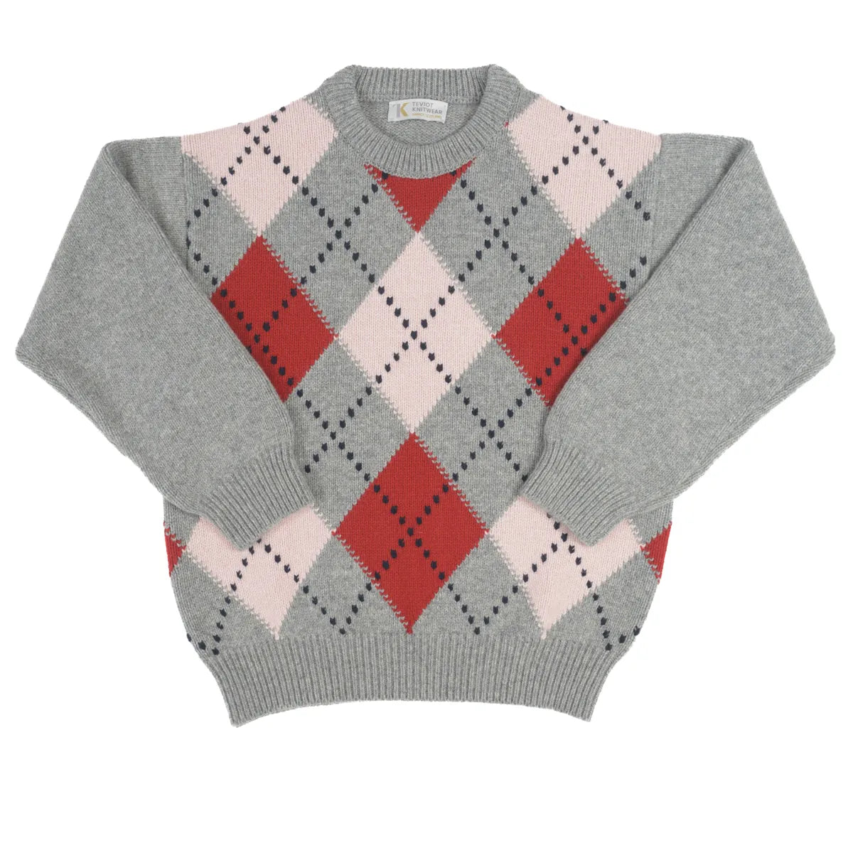 Women’s Chunky Argyle Jumper, colour Flannel Grey with Nymph Pink