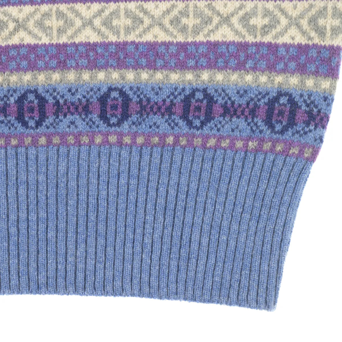 Women’s Fair Isle Tank Top hem close up in jeans mix