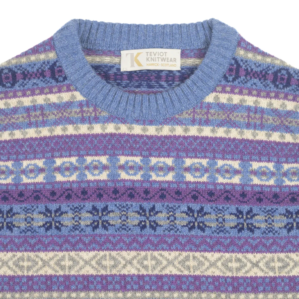 Women’s Fair Isle Tank Top neck close up jeans mix